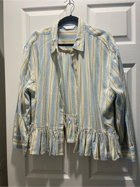 LC Lauren Conrad Light Blue & Pale Yellow Striped Shirt